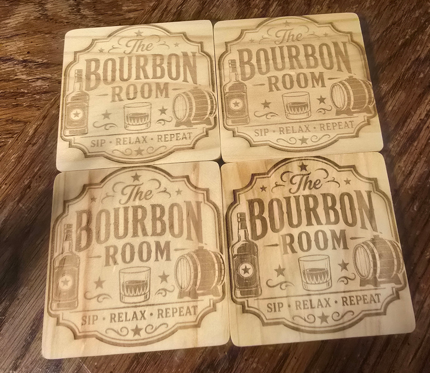 Set of 4  wood coasters with stand